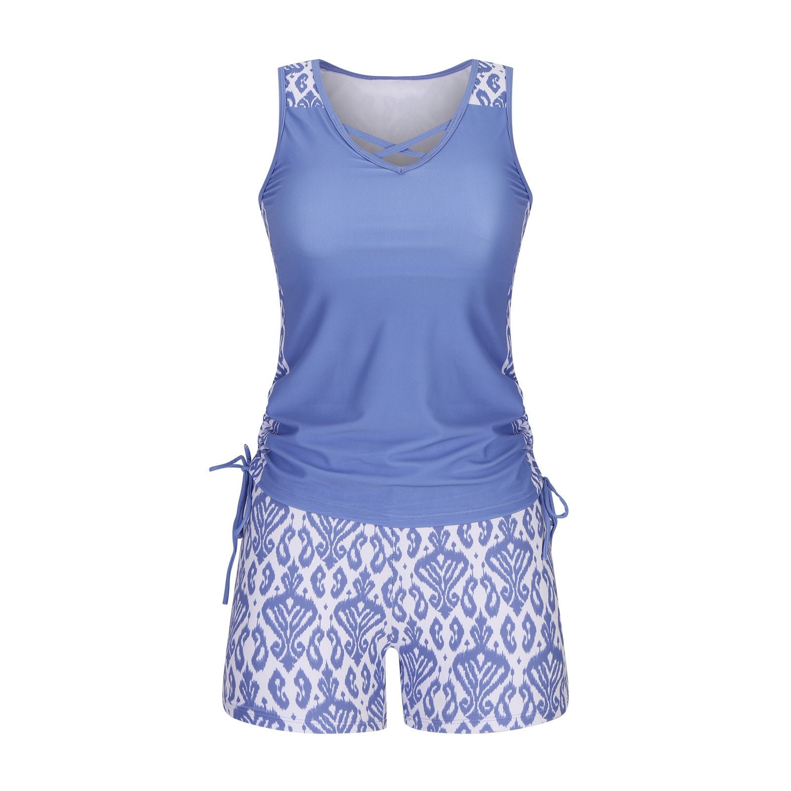 Women's Tummy Control Tankini Set with Built-In Bra – Flattering Boho Swimwear with Shorts