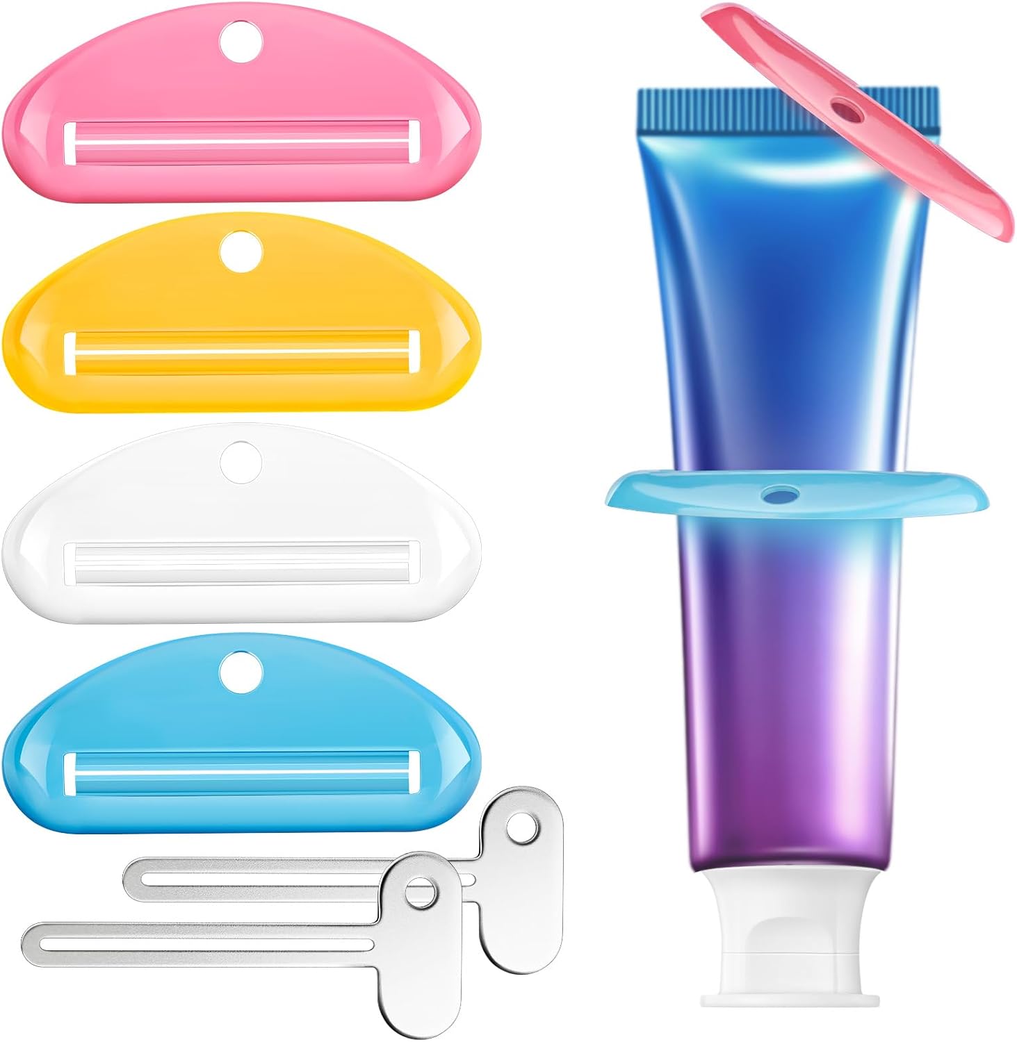 4PCS Toothpaste Squeezer, Colorful Plastic Toothpaste Tube Squeezer Toothpaste Dispenser HangingTube Squeezer Tool, Toothpaste Clip for Bathroom, Suitable for Toothpaste, Cream, Cosmetics