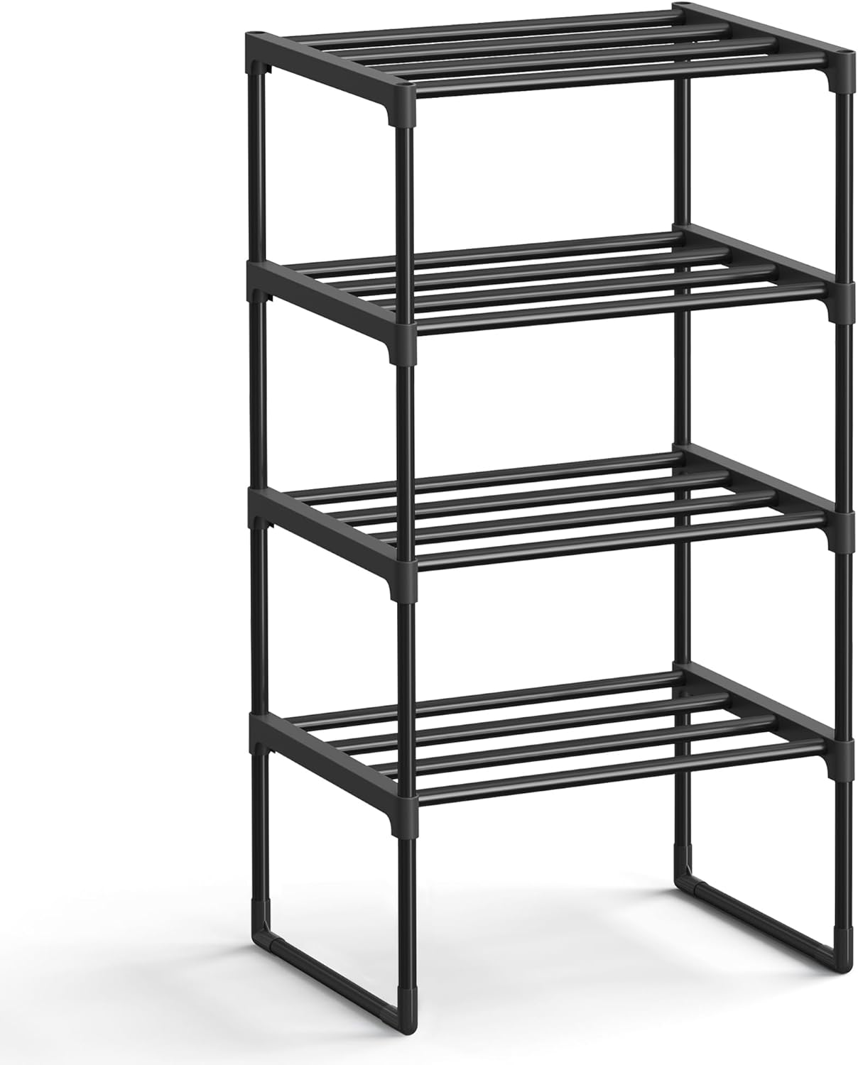SONGMICS Shoe Rack, 3-Tier Shoe Organizer, Metal Storage Shelf, Upright or Upside Down, for 16-20 Pairs, Stackable, for Entryway, 11.8 x 36.2 x 21.7 Inches, Black ULSA303B02