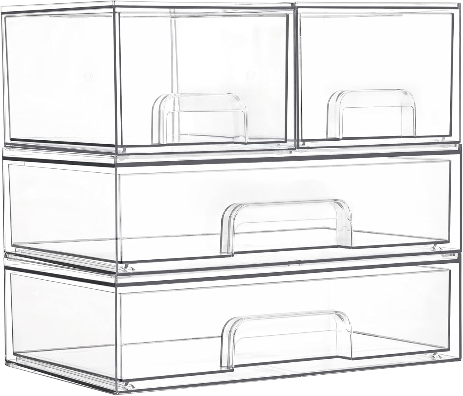 Stackable Storage Drawers Set of 5, Clear Plastic Organizer Bins for Baby Bottle, Beauty Supplies Storage, Ideal for Kichen Countertop, Vanity, Bathroom, Cabinet, Pantry Organization