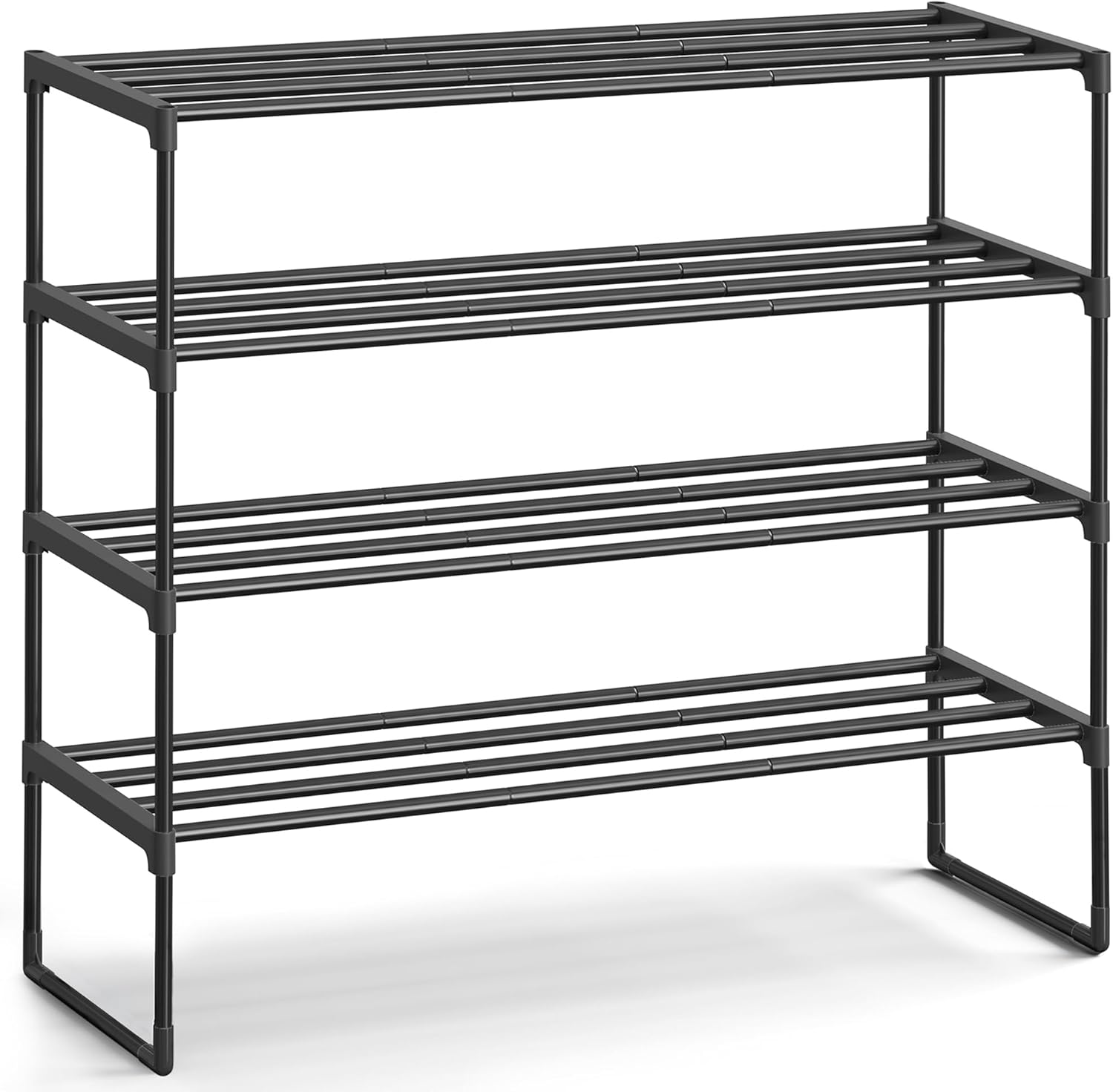 SONGMICS Shoe Rack, 3-Tier Shoe Organizer, Metal Storage Shelf, Upright or Upside Down, for 16-20 Pairs, Stackable, for Entryway, 11.8 x 36.2 x 21.7 Inches, Black ULSA303B02