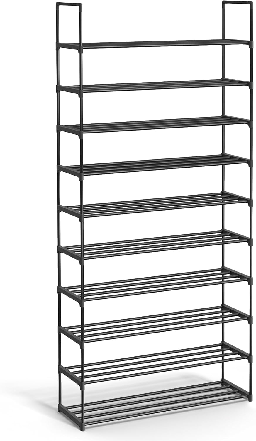 SONGMICS Shoe Rack, 3-Tier Shoe Organizer, Metal Storage Shelf, Upright or Upside Down, for 16-20 Pairs, Stackable, for Entryway, 11.8 x 36.2 x 21.7 Inches, Black ULSA303B02