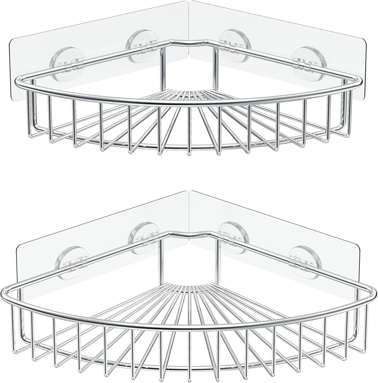 2-Pack Corner Shower Caddy, SUS304 Stainless Steel, Wall Mounted Bathroom Shelf with Adhesive, Storage Organizer for Toilet, Dorm and Kitchen (Silver)