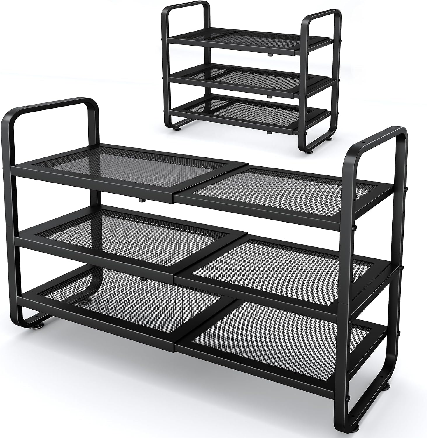 Shoe Rack - Expandable Shoe Organizer for Closet, Adjustable Metal Shoe Shelf Storage, Stackable Long Shoe Stand Holder for Garage, Entryway, Door Entrance (Black, 2-Tier)