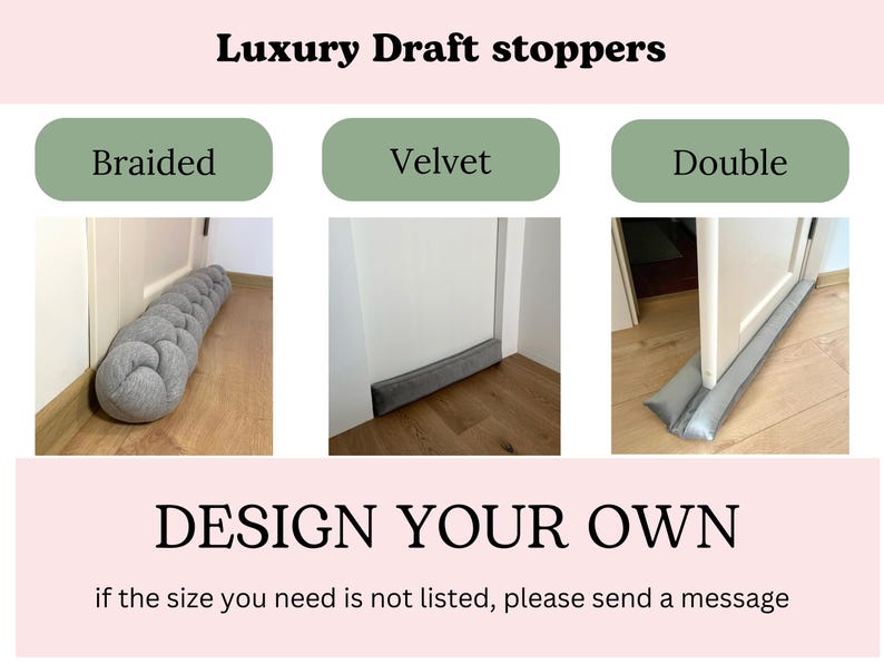 Double Door draft stopper Custom sizes Noise door stopper Velvet door draft stopper Big variety of colors